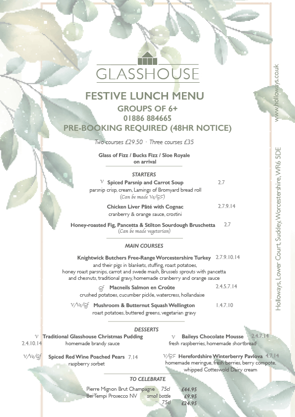 The Glasshouse Menus Holloways